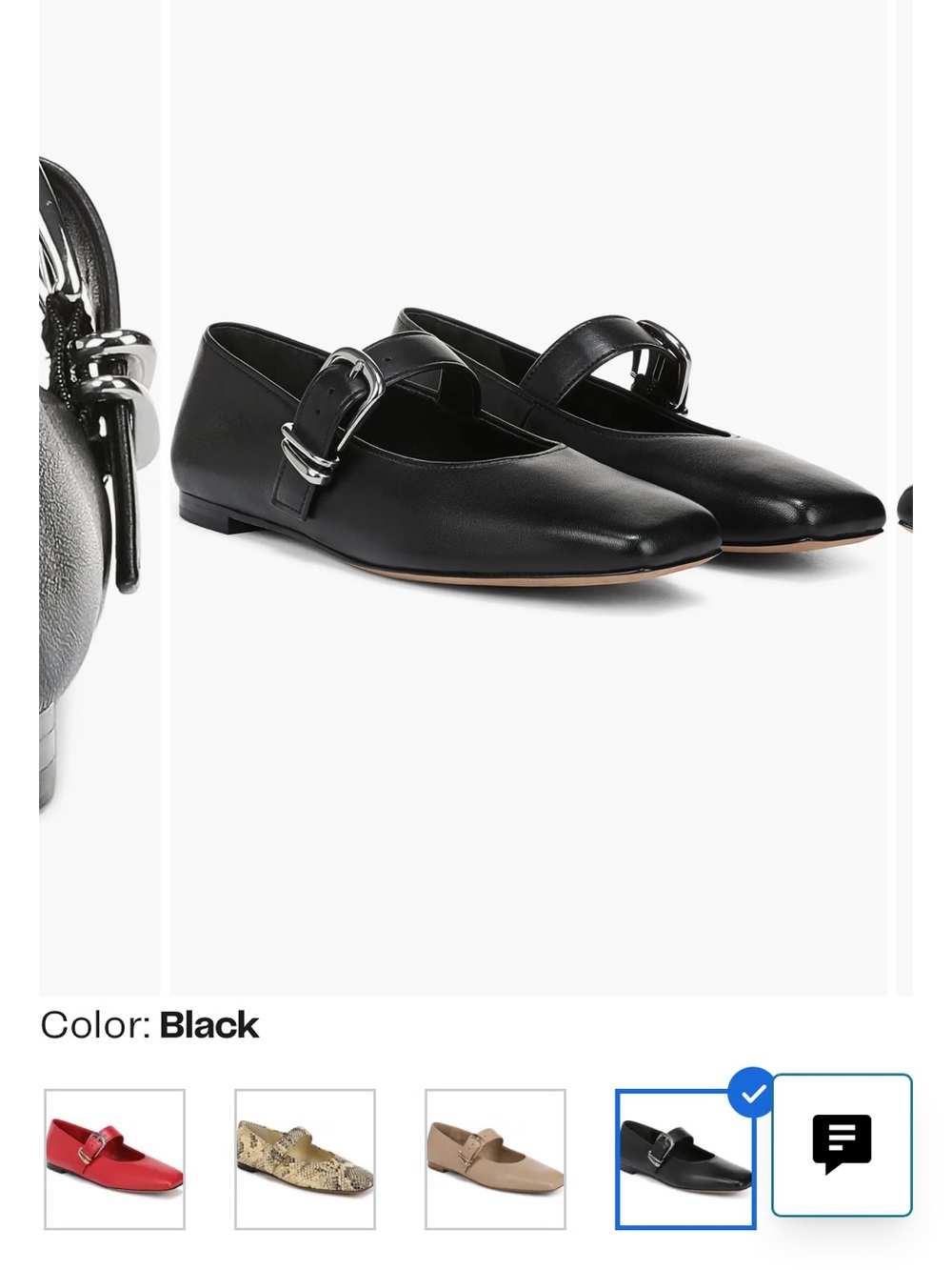 Vince Black Leather Mary Jane Flats with Silver Buckle